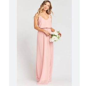 Show Me Your Mumu Kendall Maxi Bridesmaid Dress in Rosebud Chiffon Pink sz Large